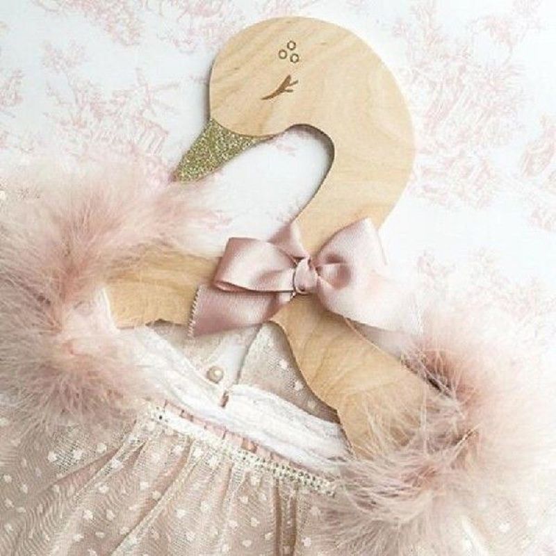 Kids Baby Animal Carton Swan Wooden Clothes Hanger Rack