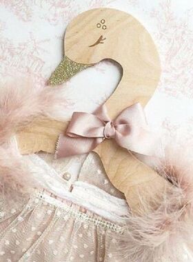 Kids Baby Animal Carton Swan Wooden Clothes Hanger Rack