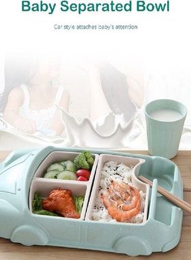 Hot Creative Cartoon Car Plate Baby Dishes Set Bamboo Fiber