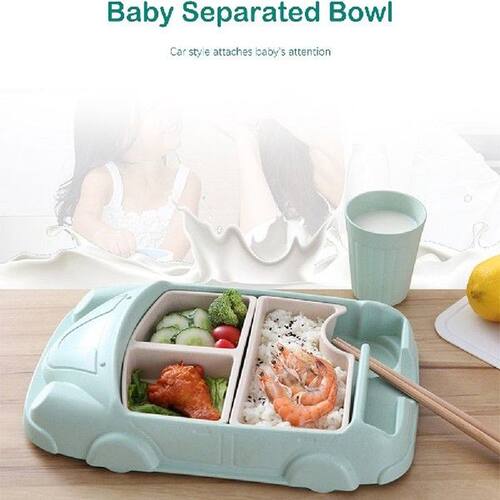 Hot Creative Cartoon Car Plate Baby Dishes Set Bamboo Fiber