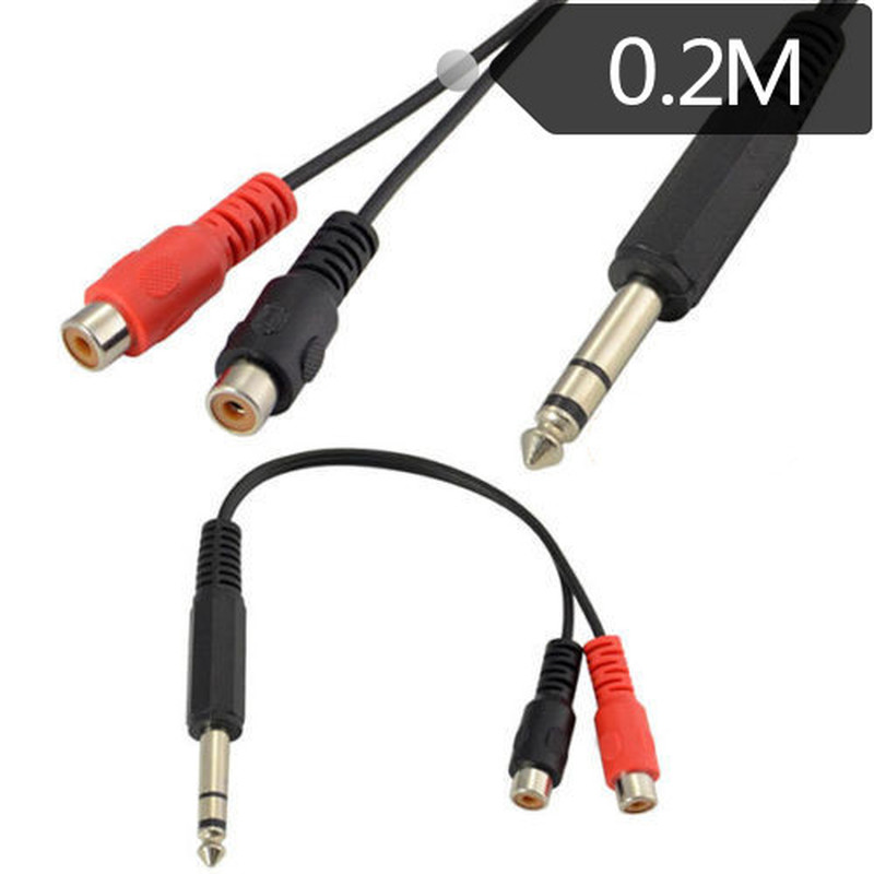 6.35mm Male Jack to 2 RCA Phono Female Jack Audio Y Splitter