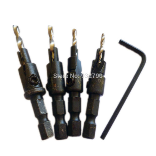 5pcs Countersink Drill Bit Set W/ Change Screw Reamer 1/4 He