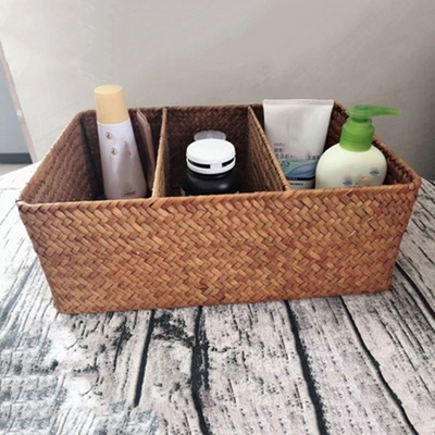 Hot 3-Section Wicker Baskets for Shelves Hand-Woven