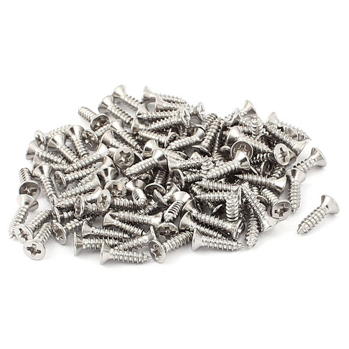 100x Flat Head Phillips Self-Tapping Screw 12x3mm Silver