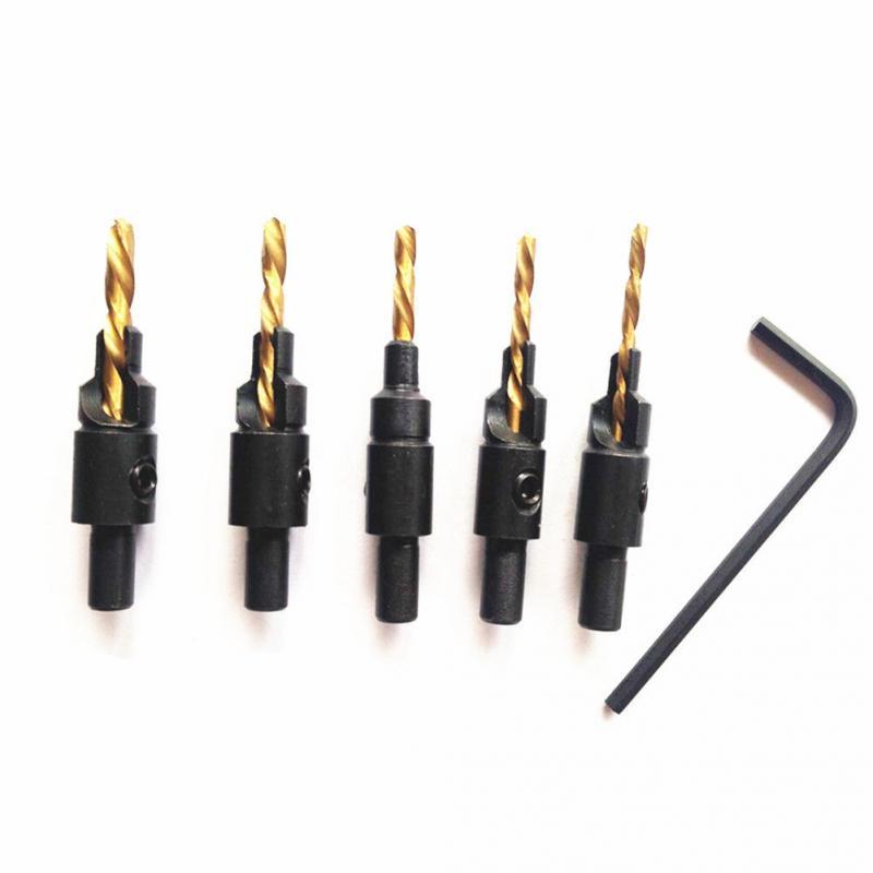 5pcs Countersink Drill Bit Set Drilling Pilot Holes For Scre