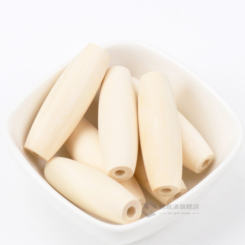 5Pcs Natural Oval Long strip Wooden Round Loose Spacer Beads