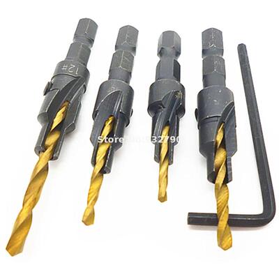 4pcs Countersink Drill Bit Set Pvc Board 1/4