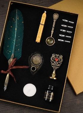Luxury Fountain Pen Set Vintage Sprinkling Gold Feather Pen