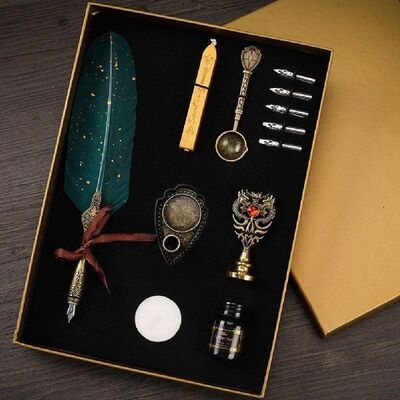 Luxury Fountain Pen Set Vintage Sprinkling Gold Feather Pen