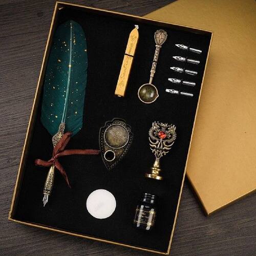 Luxury Fountain Pen Set Vintage Sprinkling Gold Feather Pen