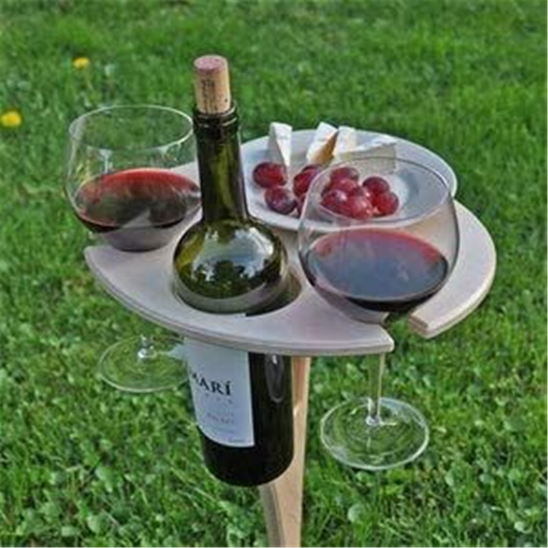 Outdoor Portable Wine Table with Foldable Round Desktop
