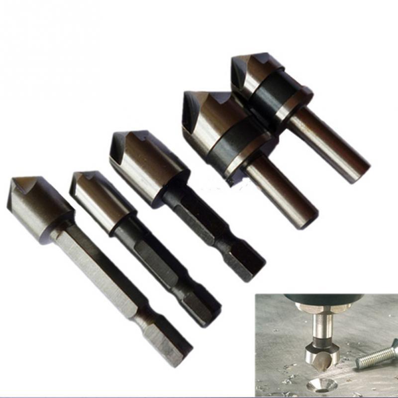 5Pcs  5 Flutes HSS  Industrial Countersink Drill Bit Set  Ch