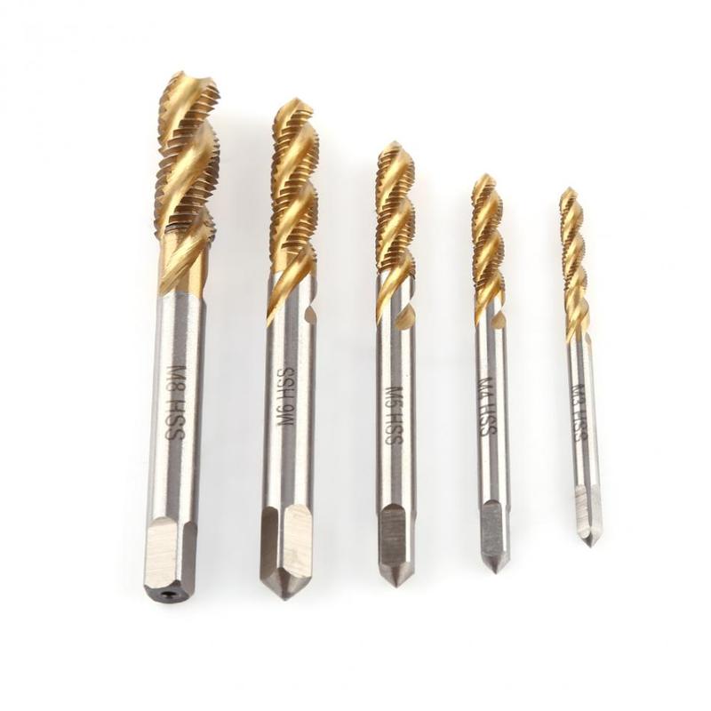 5pcs HSS Screw Taps Drills Spiral Fluted Screw Taps M3 M4 M5