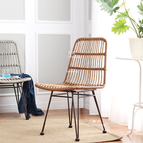 Nordic Dining Chairs Rattan Hand-woven Ins Rattan Iron