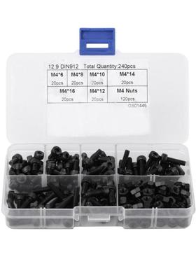 240pcs M4 Hex Socket Cap Head Screws 6/8/10/12/14/16mm and N