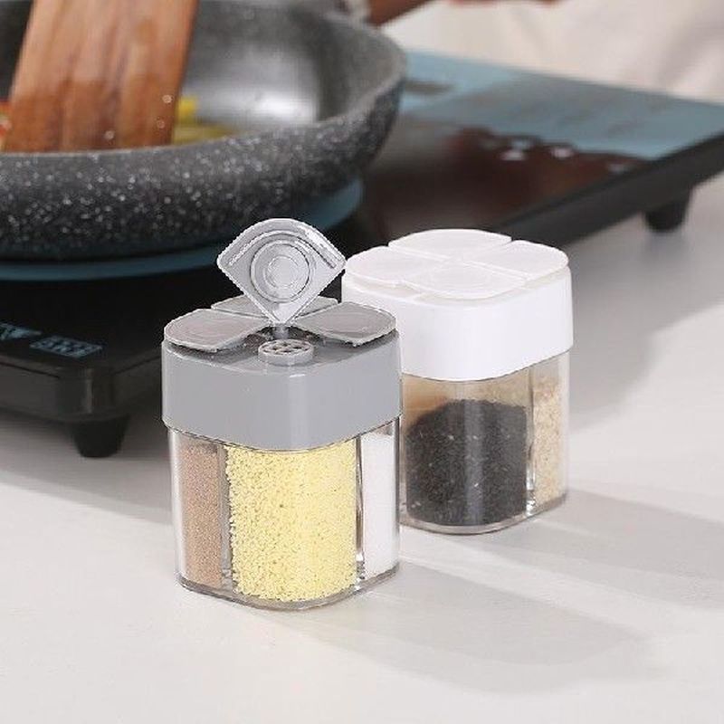 Four Compartment Spice Cruet Seasoning Jar Set Pepper