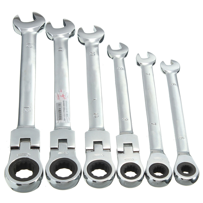 6pcs 6mm-12mm Flexible Pivoting Head Ratchet Combination Spa