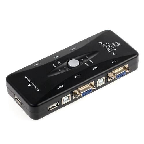 4 Port USB 2.0 KVM Switch Box + 4 KVM Cables Keyboard Monito
