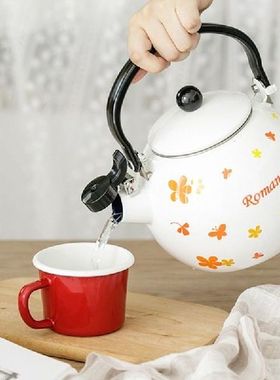 2L thick flat bottom whistle round belly enamel kettle