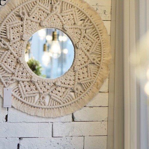 Macrame Mirror Handmade Makeup Mirror Lighted Compact Wall T