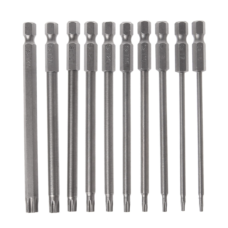 10Pcs 100mm 1/4Inch Hex Shank Head Torx Bits Set T5-T40-m18