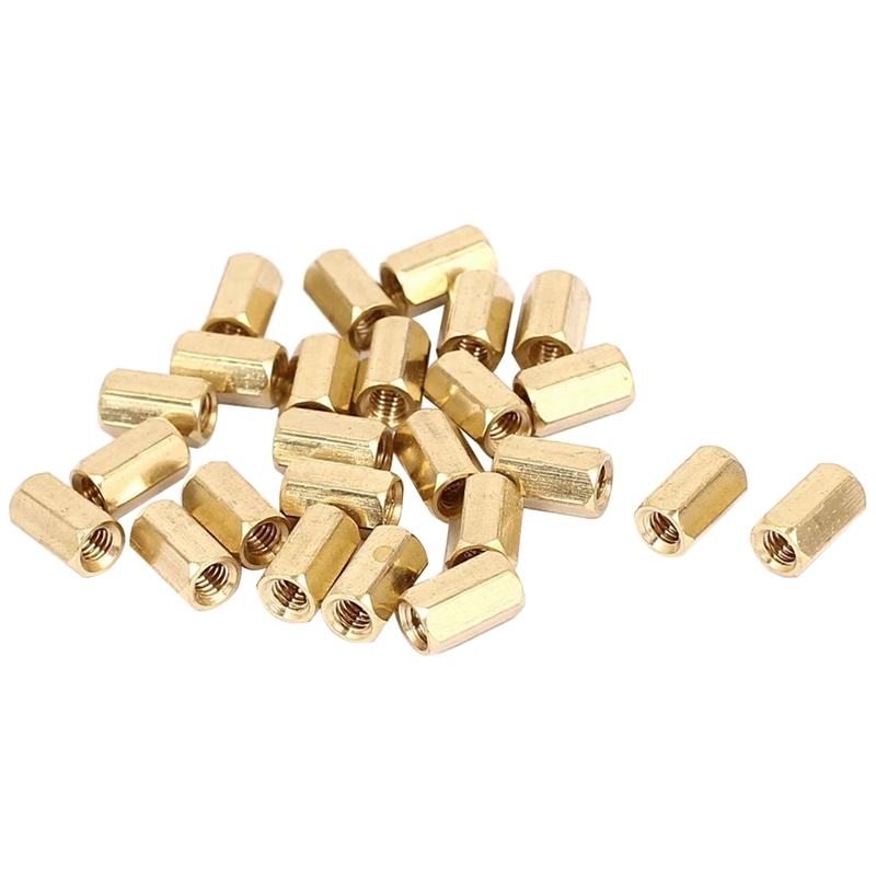 25pcs M4 x 10mm Female Threaded Brass Hex Standoff Pillar Sp