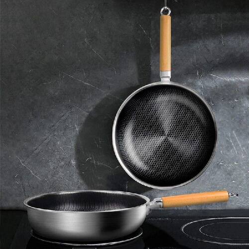 316 Stainless Steel Frying Pan,Non-stick Uncoated Wok