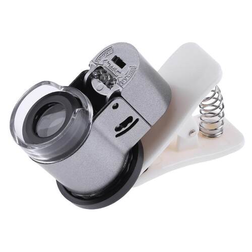 65X Zoom Clipon Microscope LED Jewelry Loupe + UV Light Magn