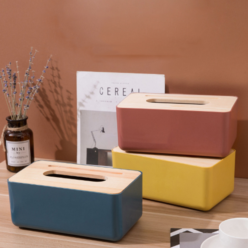 Tissue Box Log Cover With Grooved Wood PP Plastic Paper Box
