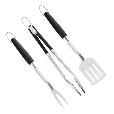 3pcs Stainless Steel Grill Utensil Set Barbecue Fork Tongs