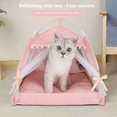 Pet Dog Tent House Flower Print Enclosed Cat Tent Bed