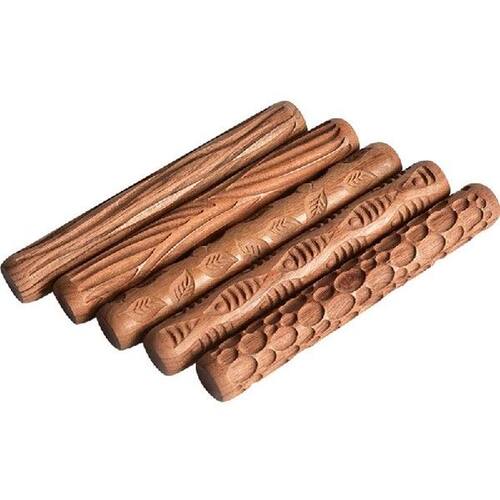 5PCS Pottery Tools Wood Hand Rollers for Clay Clay Stamp
