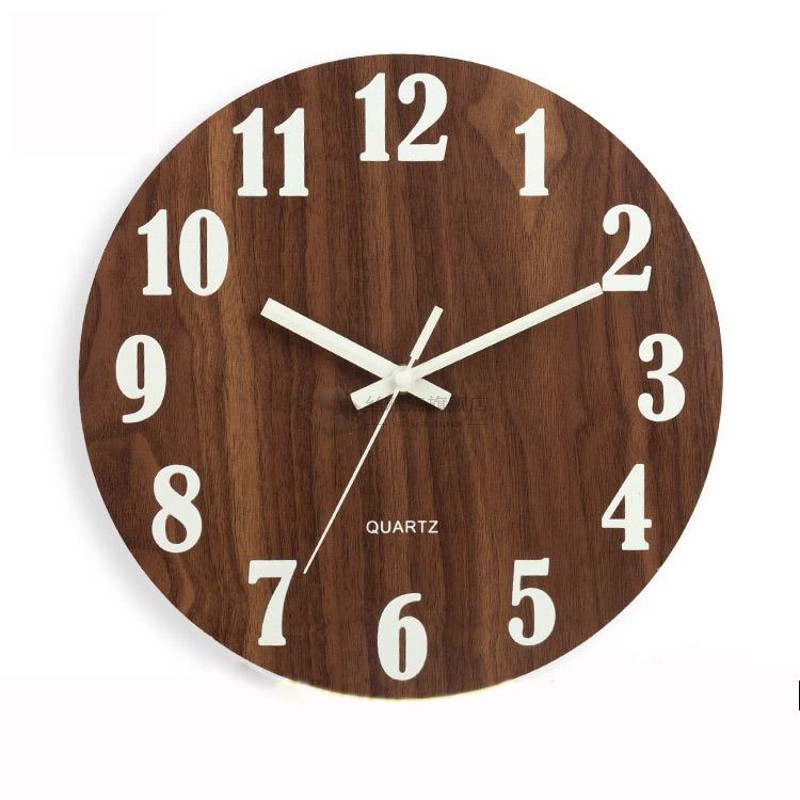 Wooden Wall Clock Luminous Number Hanging Clocks Quiet Dark 五金/工具 其他机械五金（新） 原图主图