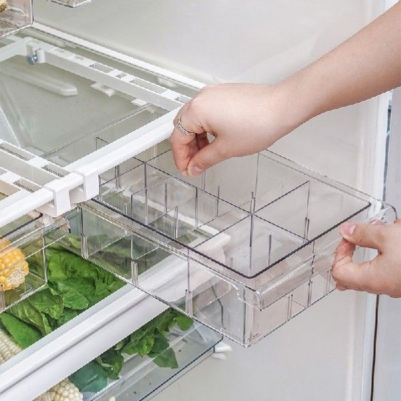 PET Refrigerator Drawer Storage Box Non-grid 4-8 Grid Food