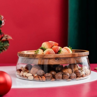 Hot Glass Fruits Storage Box with Wooden Lid Container