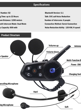 1200m Intercom Distance Earpiece Bluetooth-compatible Earpho