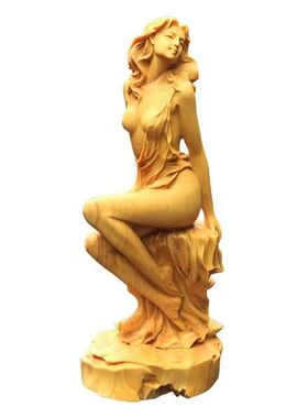 Beautiful Women Boxwood Statue Gift Hand Carving Office