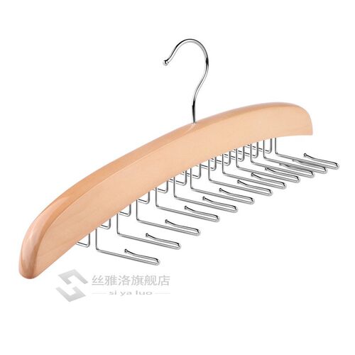 24 Hooks Wooden Tie Hanger Rack Holder Iron Tie Belt Hanging