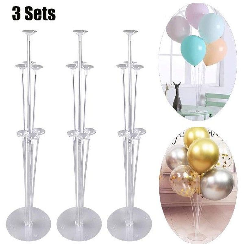 3 Sets Balloon Stand Holder Kit With 7 Sticks 7 Cups And 1