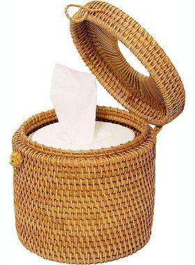 15x14x14cm Rattan Tissue Box Toilet Paper Box with Lid for