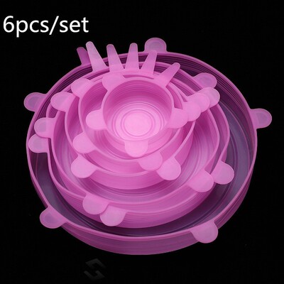 6PCS Food Saran Wrap Stretch Vacuum Silicon Cover Kitchen St