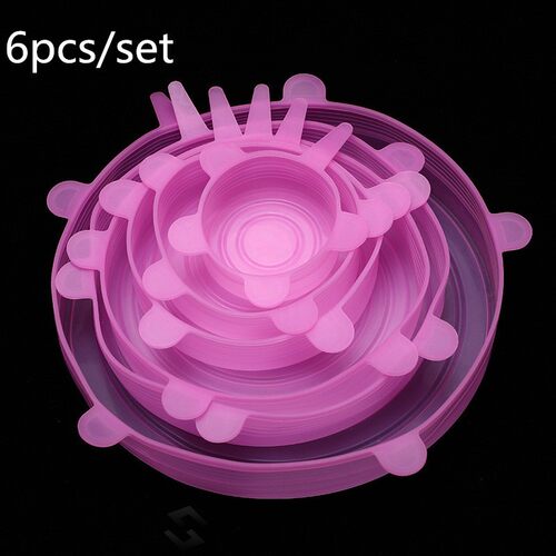 6PCS Food Saran Wrap Stretch Vacuum Silicon Cover Kitchen St