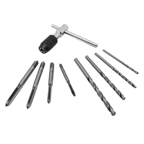 9 Pcs Twist Drill Bits T-Handle Tap Wrench Screw Thread Metr