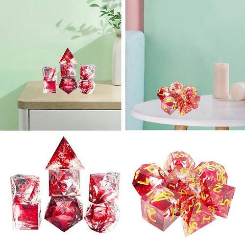 7pcs Polyhedral Dice Crystal RPG Blood Effect for Card