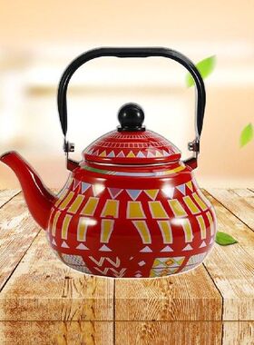 2.0L Enamel Teapot With Steel Handle Geometric Pattern Pear
