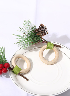 12Pcs Artificial Pine Cones Christmas Napkin Ring Wood