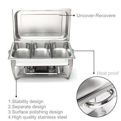9L Foldable Stainless Steel Square Buffet Stove Dish Set Con