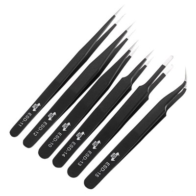 6Pcs Safe Anti-static Tweezers Maintenance Repair Nippers Fo