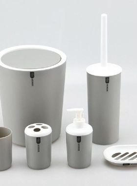 6 Piece Bathroom Set Solid Color Toilet Brush Toothbrush