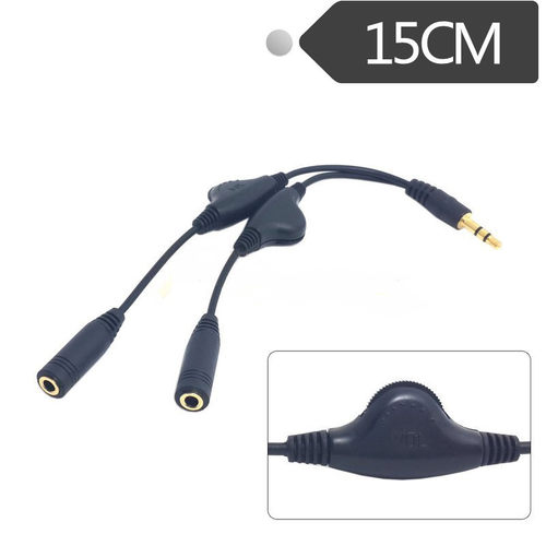 3.5mm M/2F 15cm Headphone Audio Extension Cord Cable +Volume